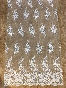 

Latest high quality handbeaded lace appliques with symmetrical trim Nigeria lace fabrics 5 yards wedding dress lace