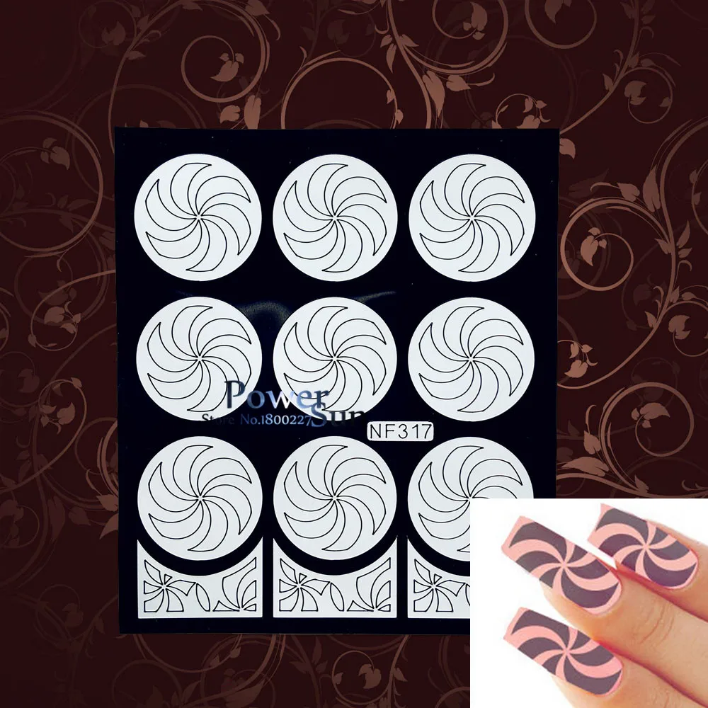 Аэрограф для дизайна ногтей Краска сексуальные наклейки с рисунком французский вентилятор дизайн украшения для маникюра Полный Накладные ногти стикер цветочный направляющий трафарет - Цвет: PWNF317