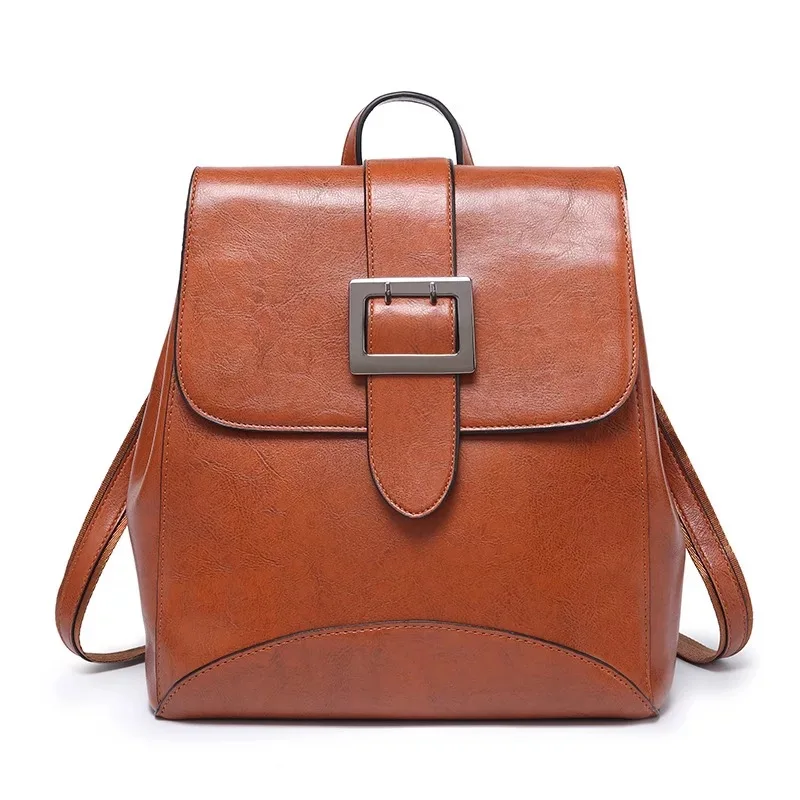 

Ladies backpack brown retro street style fashion PU travel bag simple multi-functional solid color backpack