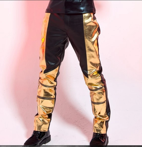 gold leather trousers