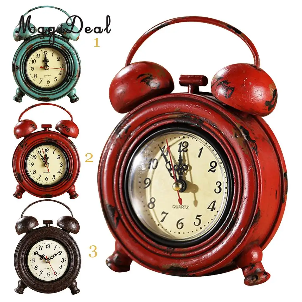 Mute Silent Retro Decorative Round Metal Dial Wall Clock Home Decoration Desk Clock