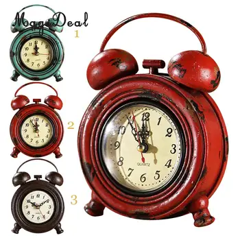 

Mute Silent Retro Decorative Round Metal Dial Wall Clock Home Decoration Desk Clock