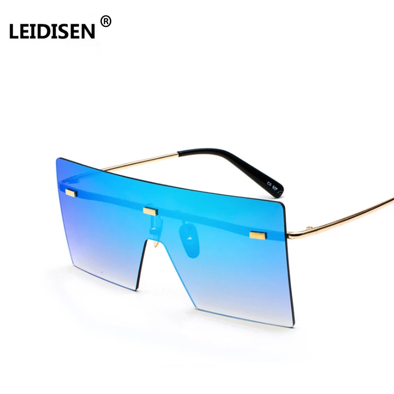 

LEIDISEN Fashion Square Sunglasses Men Women Vintage Oversized Rimless Glasses Mirror 2018 Brand Designer Eyewear Shades