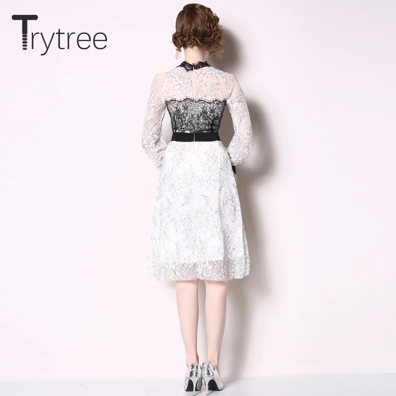 Trytree 2019 летнее осеннее платье цветочное элегантное кружевное с круглым вырезом