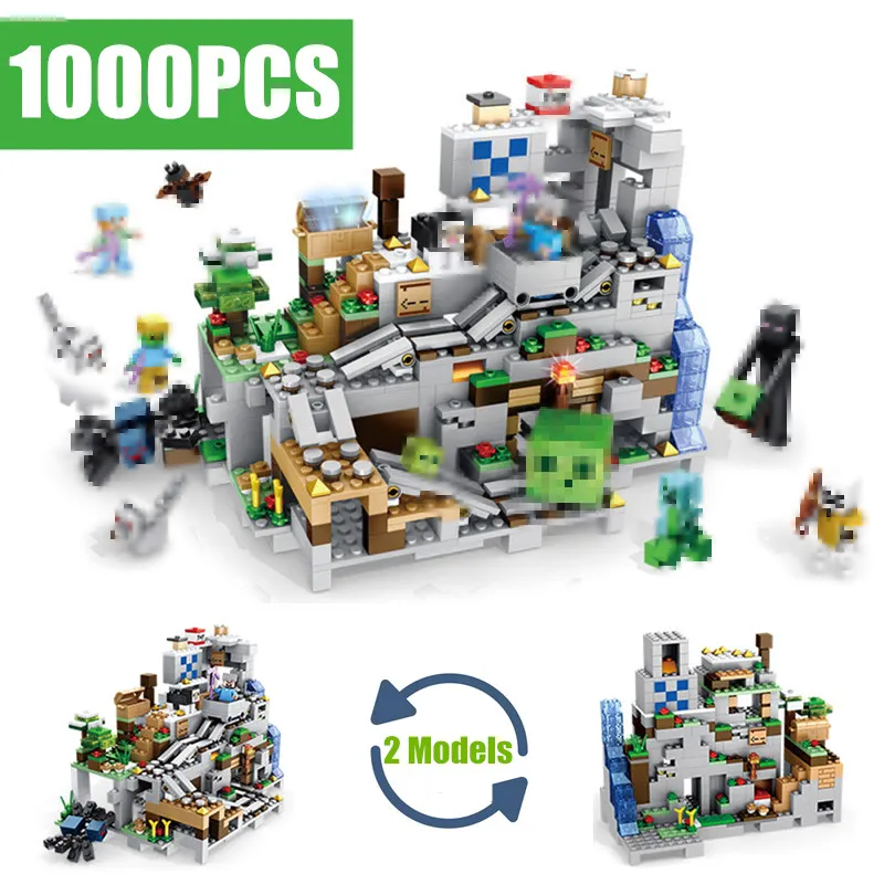 

New My World Mountain Mechanism Cave fit Minecrafted city Aminal Alex model Building Blocks Figures Brick Toys kid gift