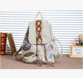 

New Fashion Appliques Women Canvas Cover Backpack!National Lady String&Hasp Backrack Versatile Printed Appliques backpack