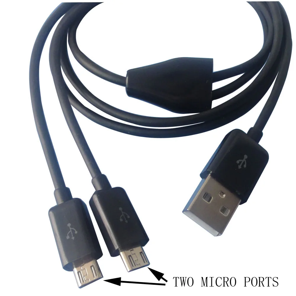 1m 3ft Micro USB Splitter Cable USB 2.0 to Dual Micro USB Y Charge