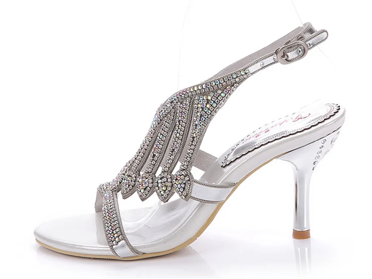 New 2016 summer diamond high-heeled stiletto heel sandals rhinestone comfortable banquet women silver wedding shoes size 1115