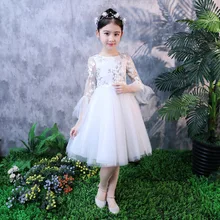 Girls White Princess Dress Flower Embroidered High Quality Prom Gown New Year Christmas Ceremonial Robe Elegant Frocks for 3-12T