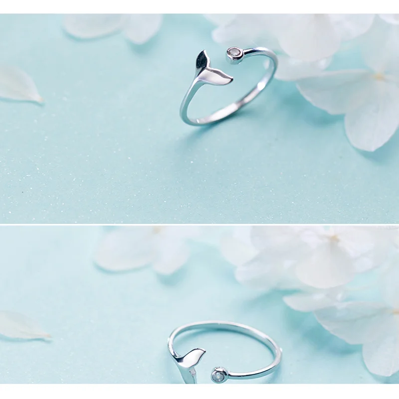 White Cubic Zirconia Fish Adjustable Silver Ring Fairy Tale Dream Rings for Woman Fashion Jewelry Engagement Ring for Female