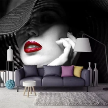 Beibehang пользовательские обои черный и белый контрастный цвет красные губы современный минималистский моды ТВ диван фон 3d обои