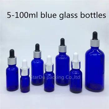 

Free shipping 5ml-100ml blue Glass Bottle With Dropper Essential Oil Bottle, High quality Perfume bottle
