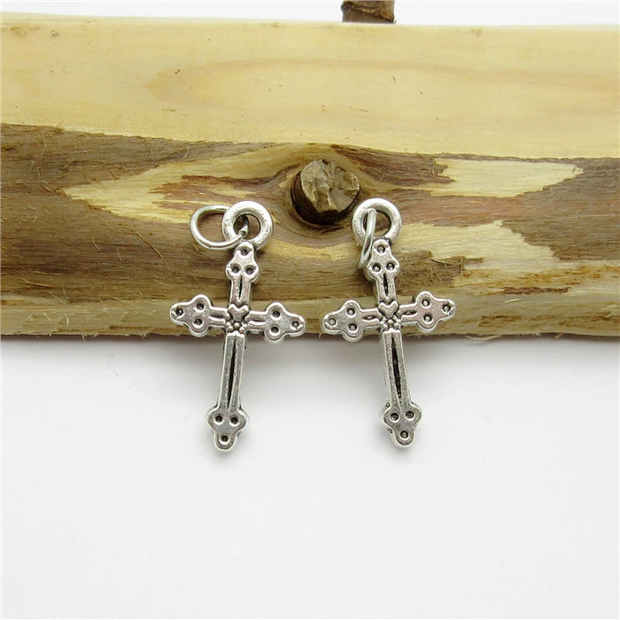 100PCS 21 11mm Antique Silver Cross Charms font b pendant b font fit European bracelet made