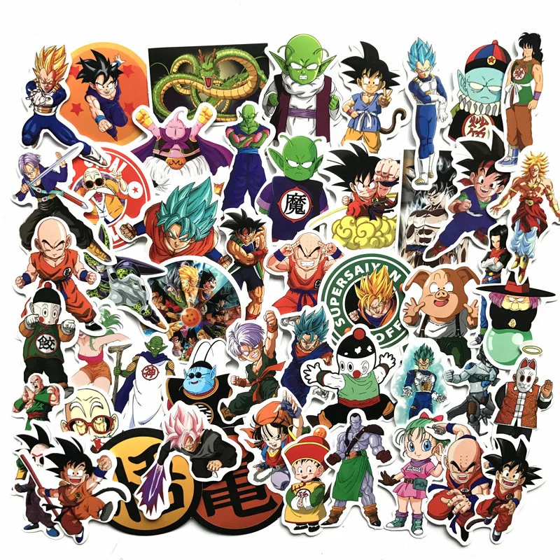 

50pcs Graffiti Dragon Ball Sticker Japan Anime Goku Kuririn Vegeta Picollo Skateboard Phone Fridge Magnet Waterproof Sticker