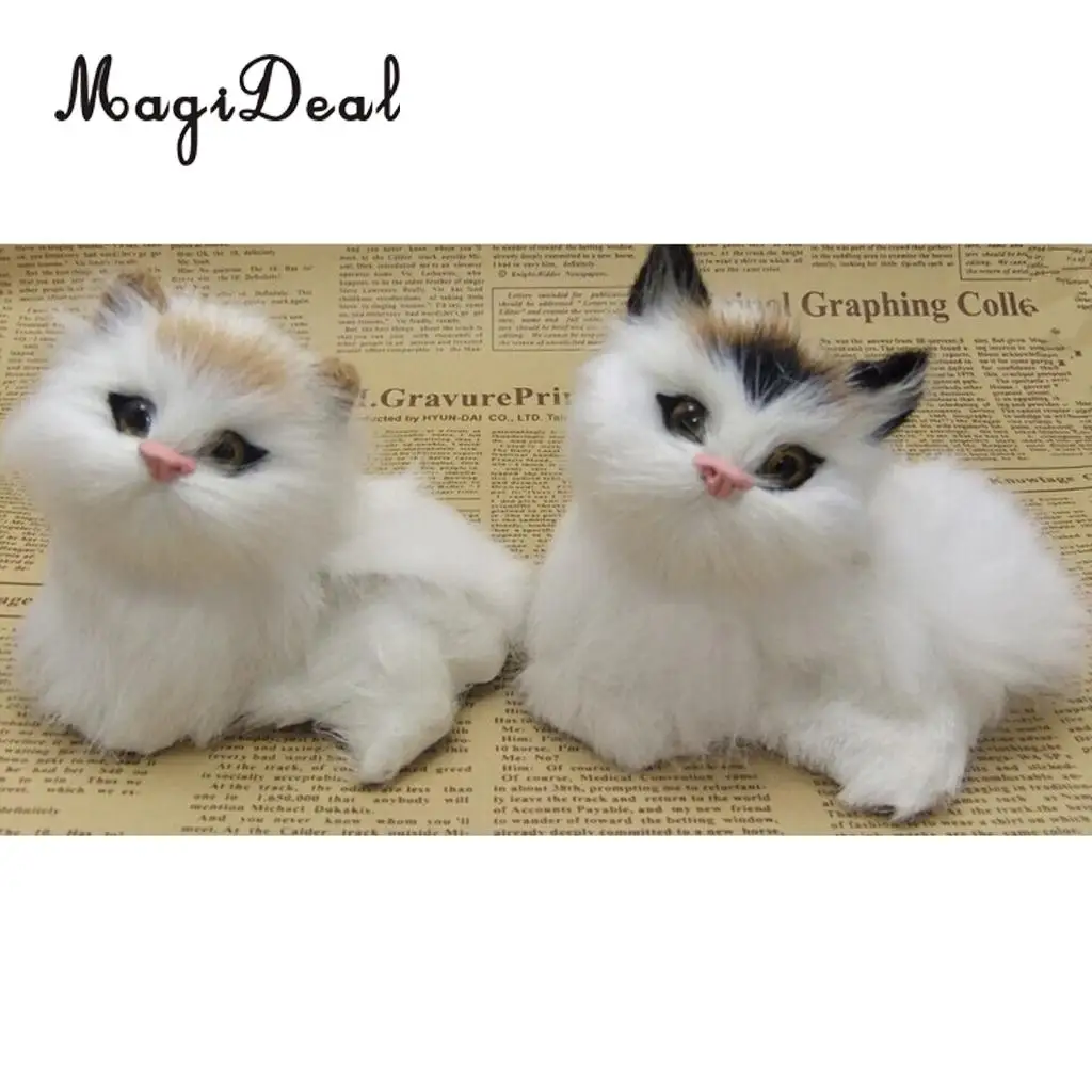 Cute Realistic Cat Animal Toys Furry Interior Ornament Kids Children Girls Birthday Gift Bedroom Decoration Black Forehead