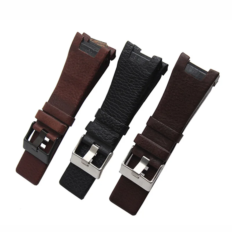 

32*17mm Mens Watch Band Black Brown Genuine Leather Strap with Stainless Steel Buckle for DZ4246 DZ1273b Bracelet