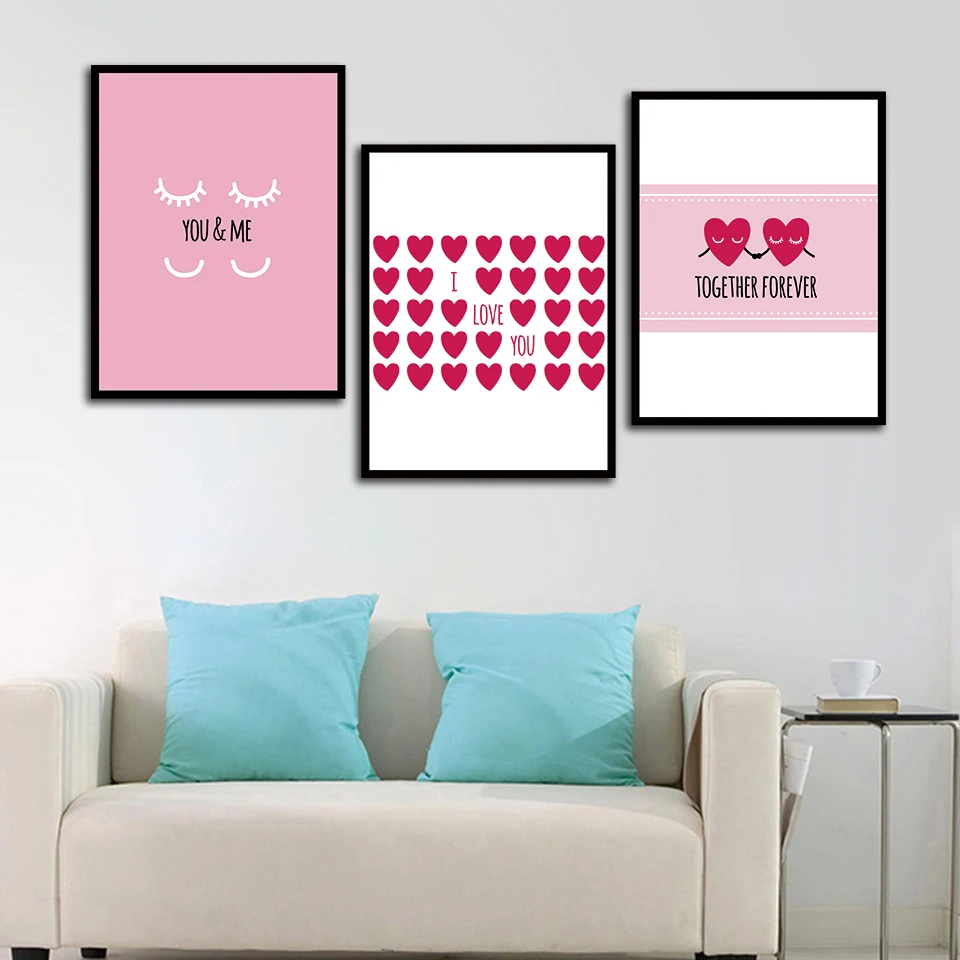 

Lovely Pink Love Heart Painting Prints Quotes Pictures Modern Canvas Princess Wall Art Nordic Poster For Kids Room Home Decor
