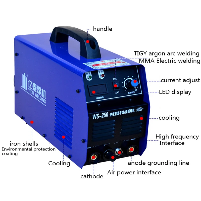 WS-250 Инвертор постоянного тока из нержавеющей стали 220 В ручной сварки аргоновая дуговая сварочная машина 0,3-5 мм электросварщик