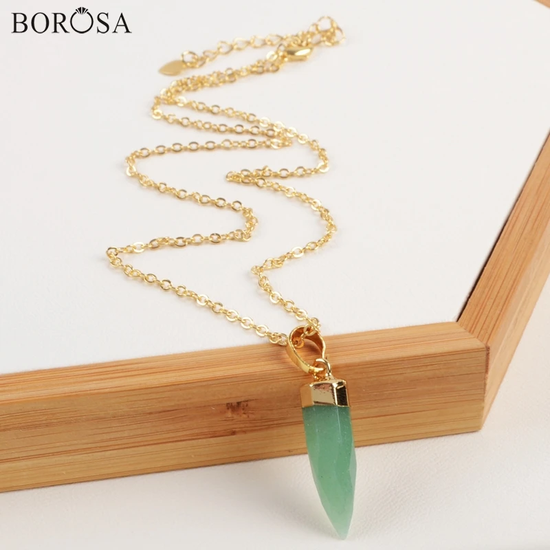 BOROSA Мода зеленый авантюрин граненый камень карандаш точка золотой кулон для ожерелья