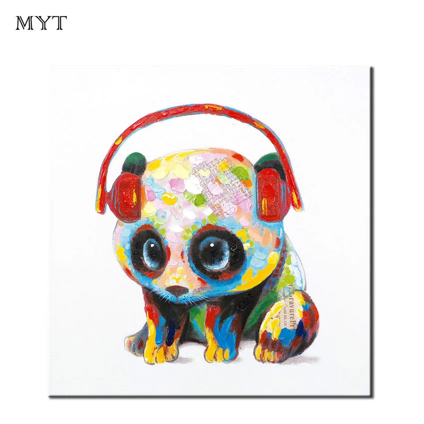Frameless Colored Panda Canvas Cartoon Art Painting Office Home