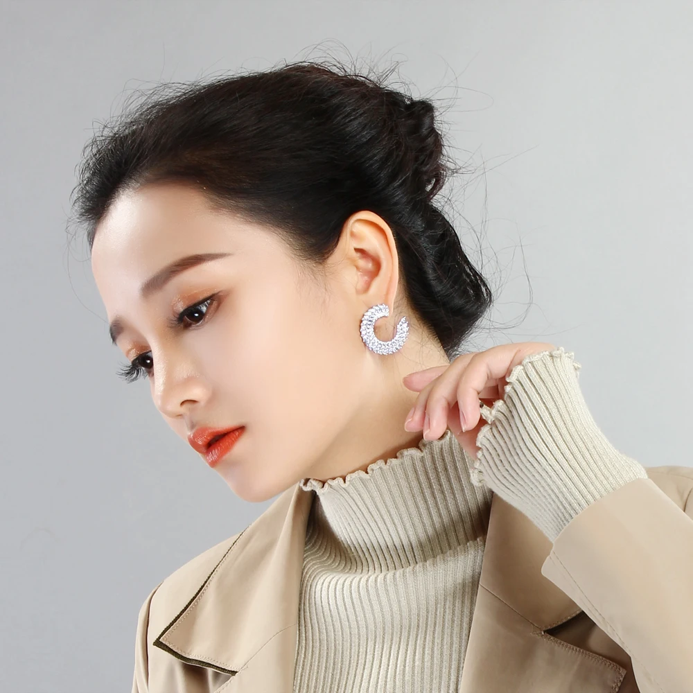 Beautiful designer big stud earrings brinco aretes zirconia high quality jewelry large circle earring for women