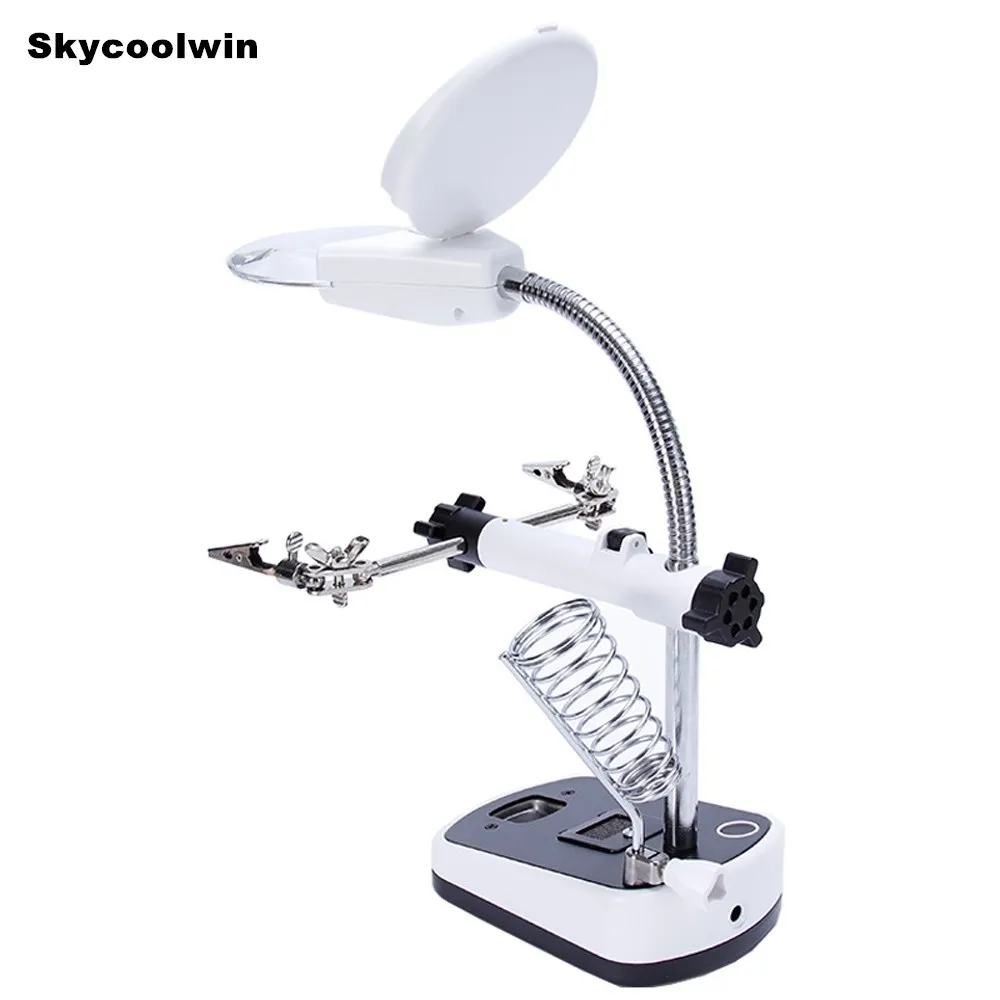 

Skycoolwin 5X 11X LED Light Magnifier Desktop Magnifying Glasses Helping Hand Auxiliary Clamp Alligator Clip Stand *