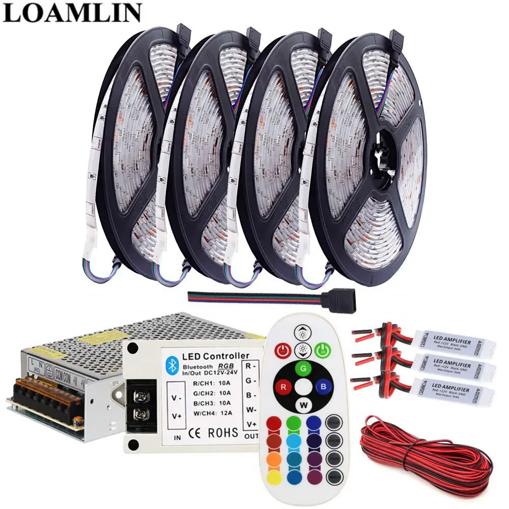 

5050SMD 30Leds/m RGB Led Strip Flexible Light Bluetooth RGB Led Controller With Remote Led Amplifier DC12V Led Transformer Kit