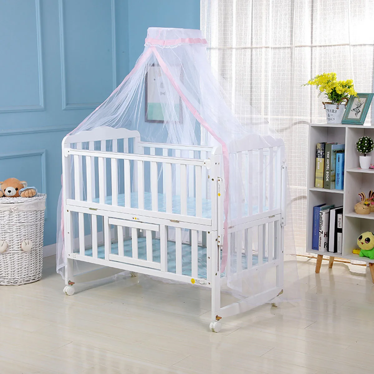 

Baby Bed Mosquito Net Cover with Lace Foldable and Breathable Mesh Net with Royal Court Style Canopy for Cribs