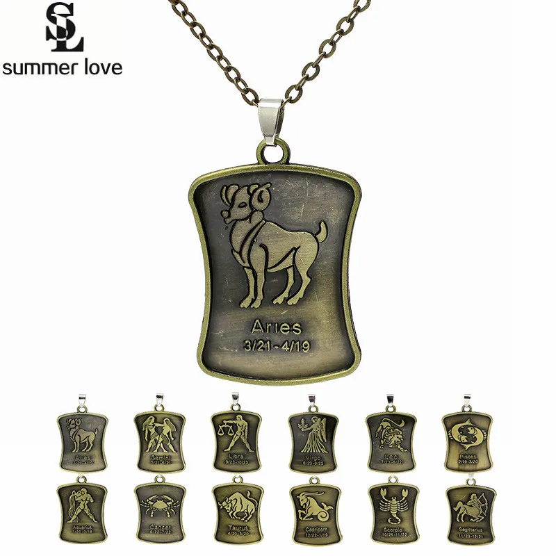 

Vintage Retro 12 Constellation Pendants Necklaces Zodiac Signs Statement Necklace 2019 Big Long Chain Necklaces Women Jewelry