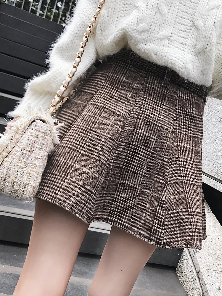 Популярный новейший женская клетчатая юбка шерстяные половинки короткая юбка зима 2019 новое платье с высокой талией с плиссированной юбкой