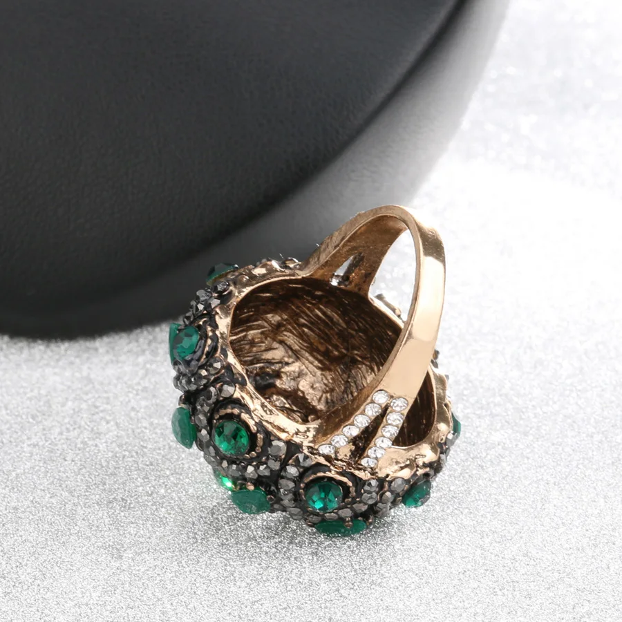 Kinel уникальное натуральное кольцо с зеленым камнем для женщин винтажное античное Золотое Хрустальное цветочное большое кольцо Рождественский подарок турецкое ювелирное изделие