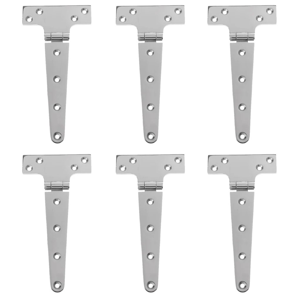 6PCS High Polished Stainless Steel Kitchen Cabinet Cupboard Shed Wooden Gate Garden Door Strap T Hinge 203mm
