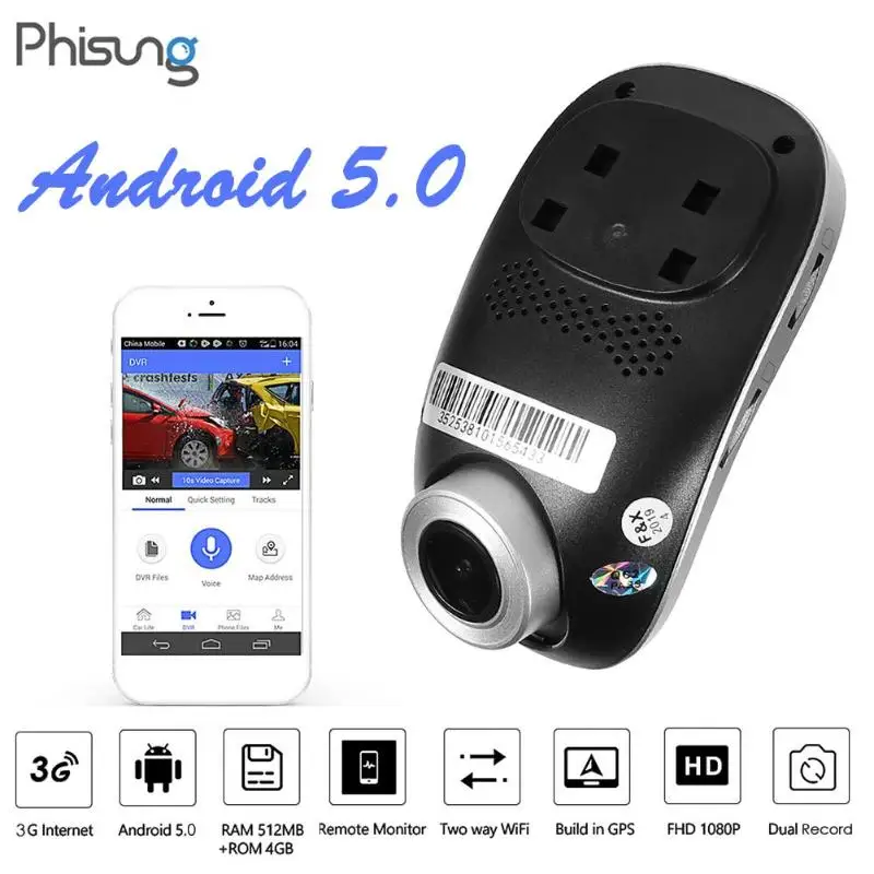 Phisung C1 FHD 1080p Видеорегистраторы для автомобилей Камера 3g Wi-Fi Android 5,0 Двойной объектив 24 часа в сутки для парковочной системы Dashcam