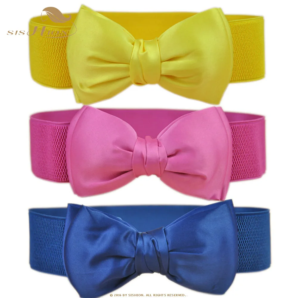 

SISHION Fashion Women Belt with Bow B3054 Candy Color Black White Red Yellow Blue Rose Elastic Corset Waist Belt cintura donna