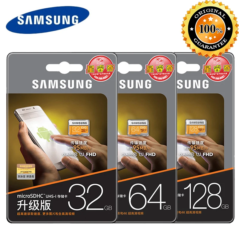 100% Оригинал SAMSUNG Micro SD card 64 GB u3 карты памяти EVO Plus 64 GB 128 GB 32 GB Class10 TF карты C10 100 МБ/с. MICROSDXC UHS-1