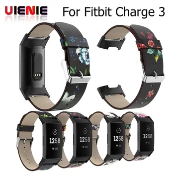 

Replacement Retro Printing Leather Straps for Fitbit Charge 3 4 Band Interchangeable Fitness Watch Band With Stainless Frame
