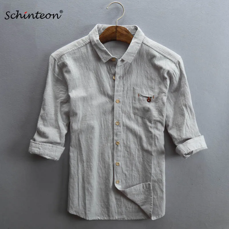 

Comfortable 2017 Summer Men Linen Shirt Three Quarter Sleeves Casual Cotton Linen Thin Shirts Plus Size 4XL 5XL