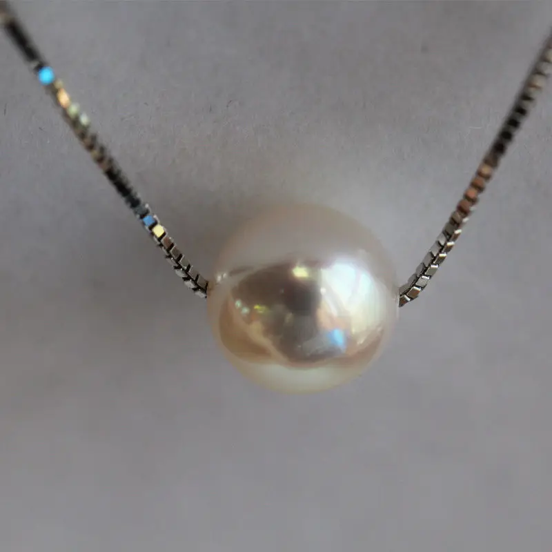 

12mm south seas white pearl necklace 18inch match 925silver chain