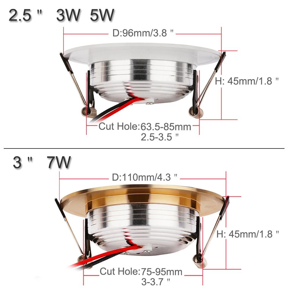 3W 5W 7W LED Ceiling Downlight LED Recessed Cabinet Wall Spot light Down Lamp Gold Silver Cold White Warm White