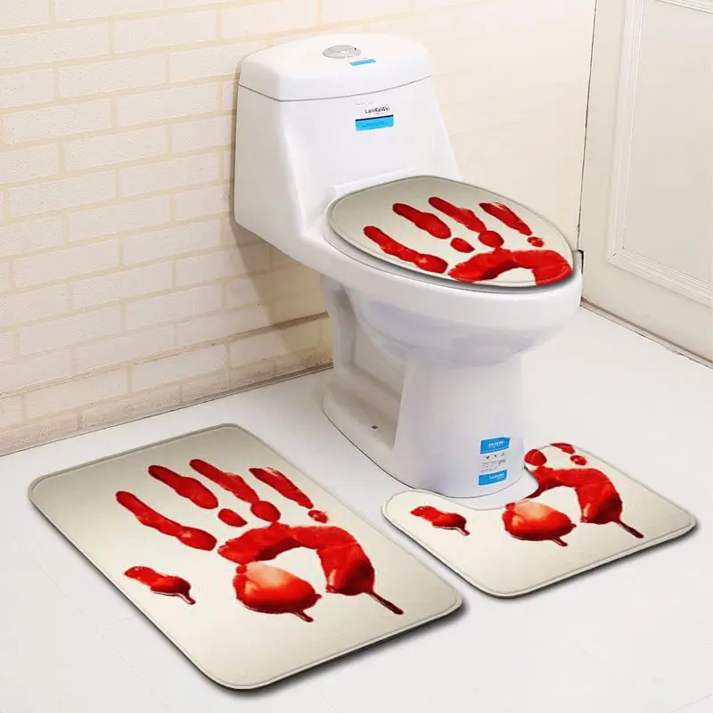 Stocked Blood Handprint Carpet Bathroom in Bath Mats Non Slip Toilet Mat Accessories Flannel Contour Rug Foot Pad for Home Decor