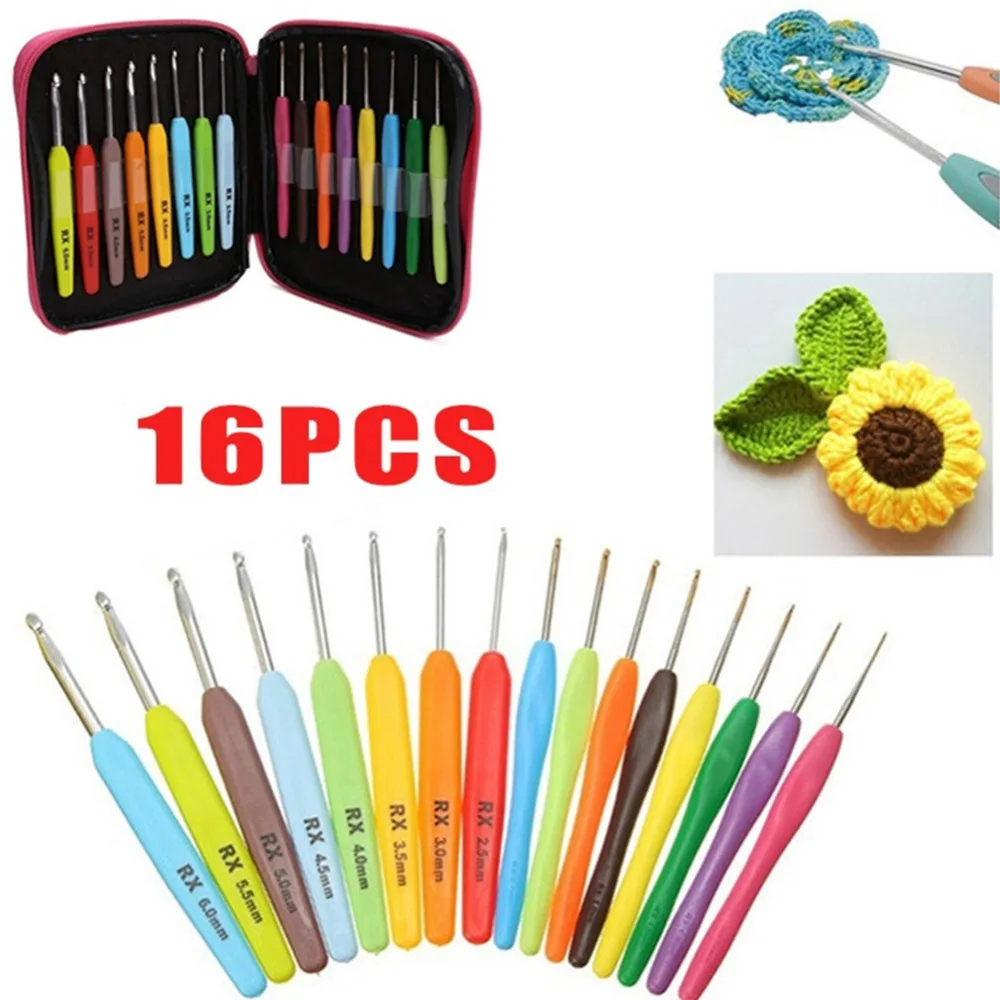 

3/16pcs Soft Handle Aluminium Crochet Hooks Set Knitting Needles Kit Sweater Weave Knitting Tools Sewing Needles