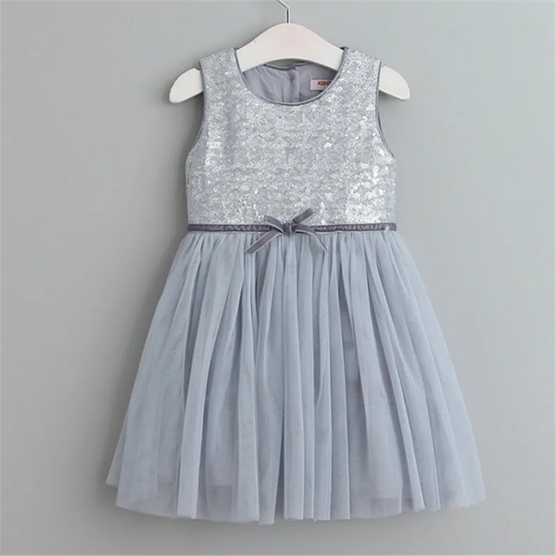 Girls Princess font b Dress b font Silver Pink Two Colors for Choices Children Summer Sleeveless
