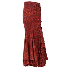 Красное Жаккардовое с боковой корсет акцент многослойности рыбий хвост Винтаж Узелок Асимметричный Длинные юбки для Для женщин наряды