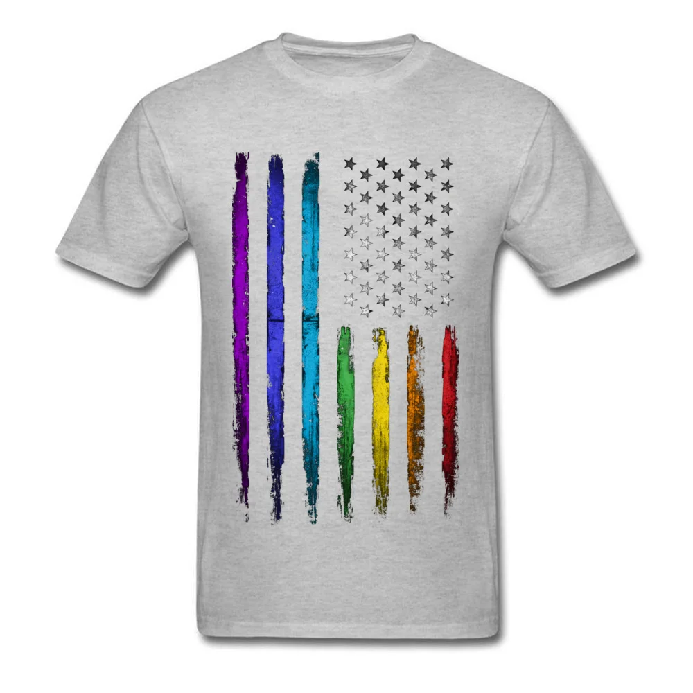 American rainbow flag T-shirts for Men Simple Style Summer/Autumn Tops & Tees New Arrival Clothing Shirt Crew Neck 100% Cotton American rainbow flag grey