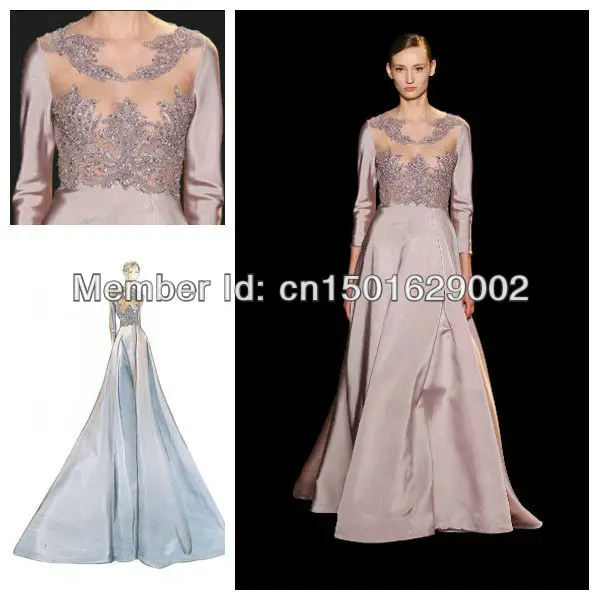 Ph0826 Elie Saab Lilac Silk Shantung Gown With Embroidered Bodice Ph0826 Elie Saab Lilac Silk Shantung Gown With Embroidered Bodice And 3 4 Sleeves Dresses