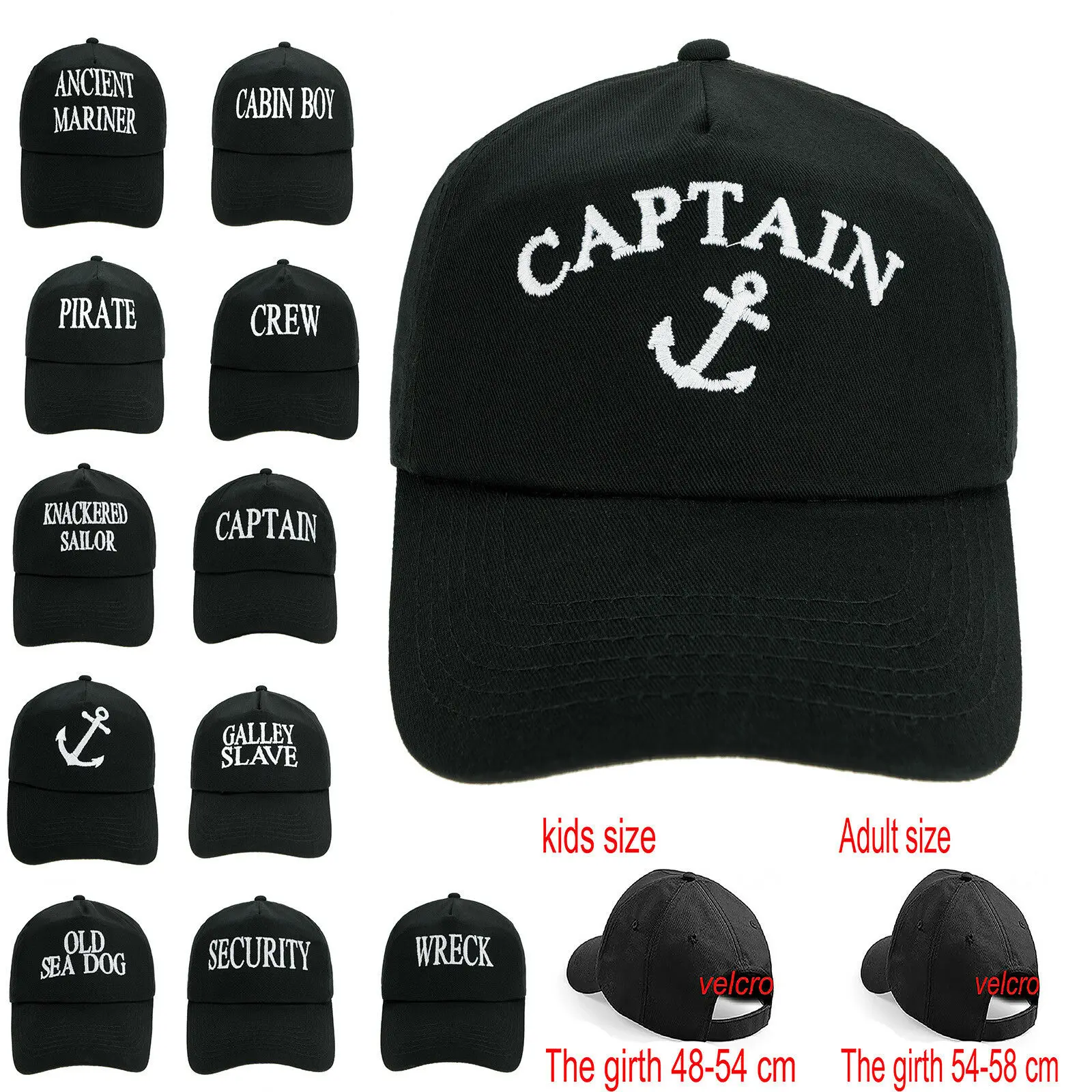 

Baseball Cap Captain Yachting Cabin Boy Boys Mens Summer Hat Cotton Black