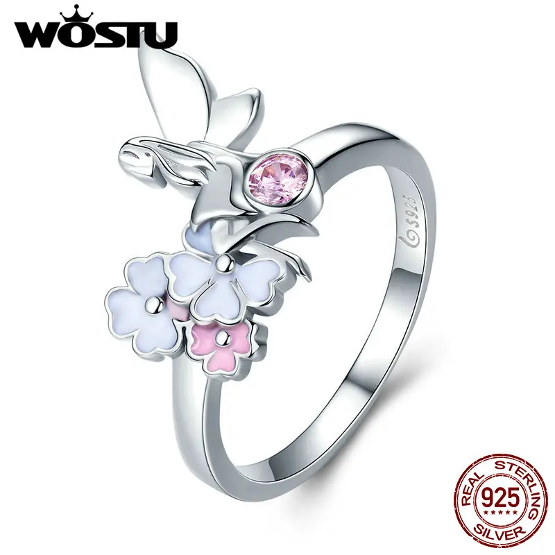 

WOSTU New Arrival Real 925 Sterling Silver Lovely Flower Fairy Finger Rings For Women Girl Jewelry Party Wedding Gift CQR362