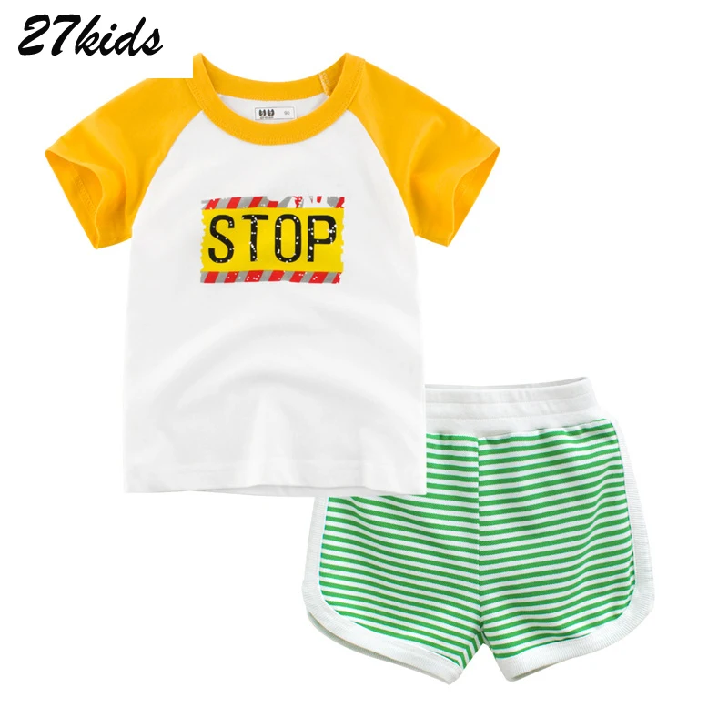 27 kids 9Years 2019 Number Printing Children'S Things For Girls And Boys Summer Suit Boy Sets Striped Pants shirts Baby | Детская