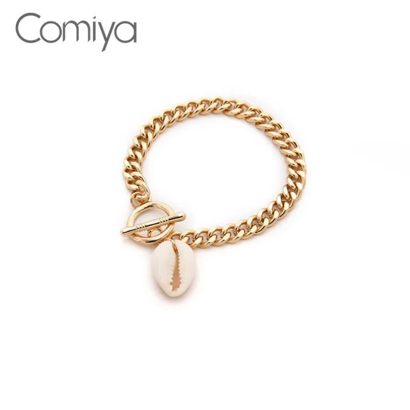 Браслеты Comiya золотого цвета для женщин, Pulseira Feminina, подвеска в виде ракушки, цинковый сплав, простой Индивидуальный Женский браслет, бижутерия - Окраска металла: Светло-желтый, золотистый цвет