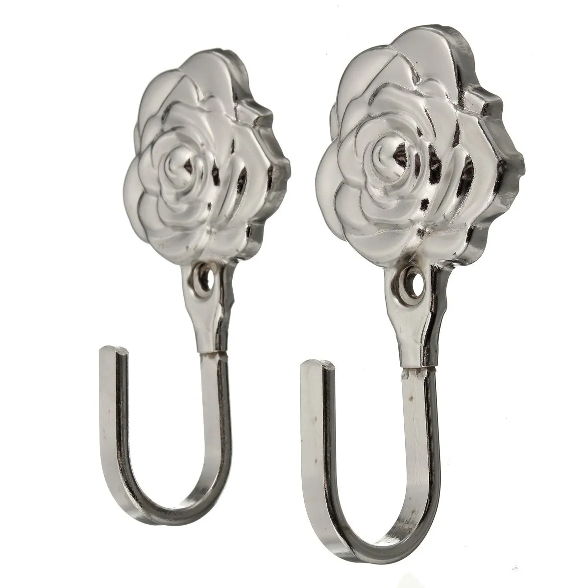 2Pcs Rose Pattern Metal Wall Decorative Tieback Curtain Hooks Towel